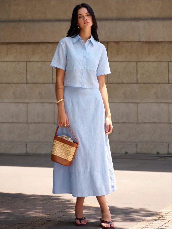 Tencel Short Sleeve Shirt & Maxi Skirt Set made by COMMENSE