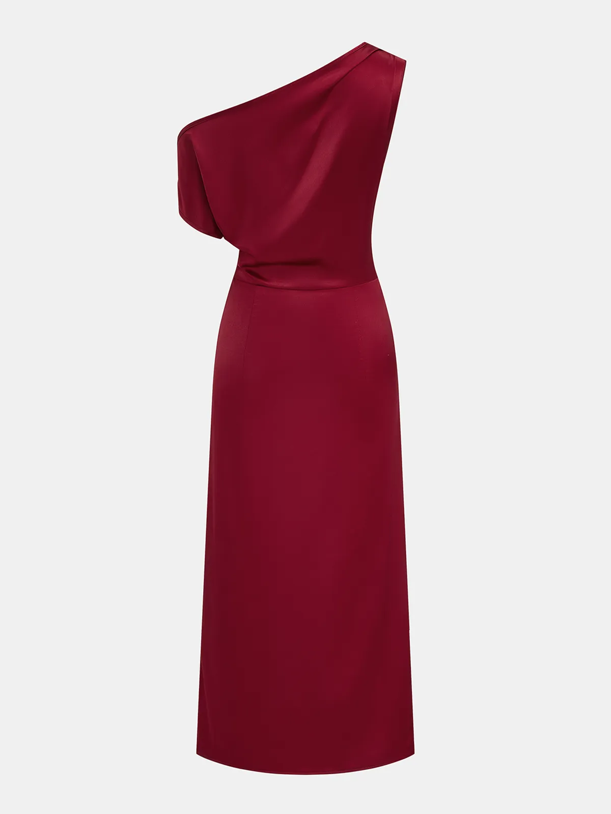 Satin One Shoulder Ruched Wrap Maxi Dress sold by COMMENSE product image thumbnail 3