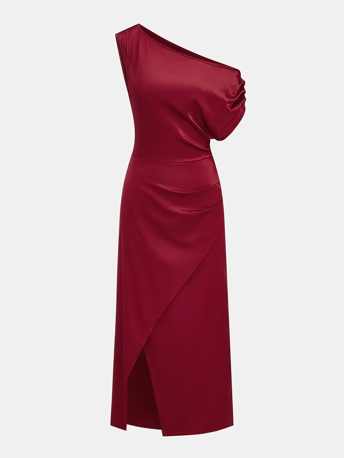 Satin One Shoulder Ruched Wrap Maxi Dress sold by COMMENSE product image thumbnail 2