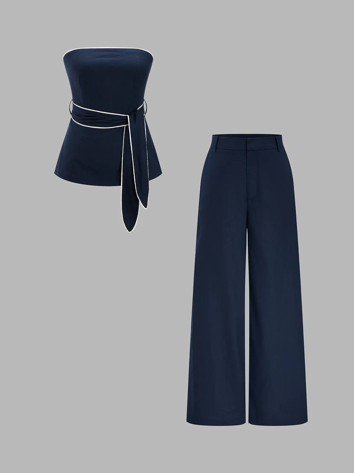 Cotton Linen Belted Strapless Top & Pants Set sold by COMMENSE product image thumbnail 2