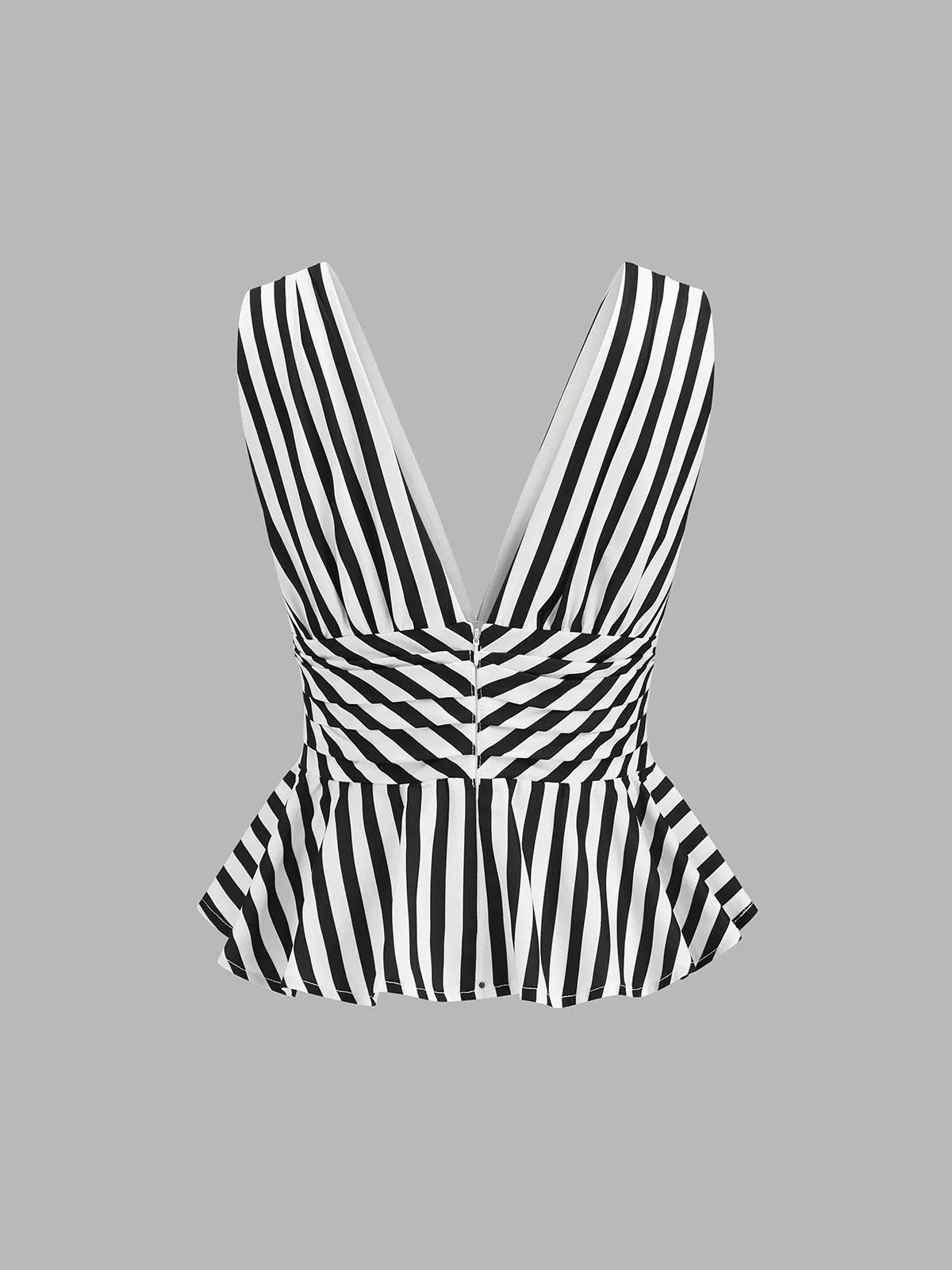 Striped Deep V Peplum Sleeveless Top sold by COMMENSE product image thumbnail 2