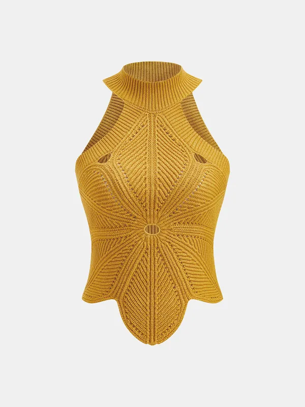 Sleeveless Hollow Out Knit Halter Top made by COMMENSE