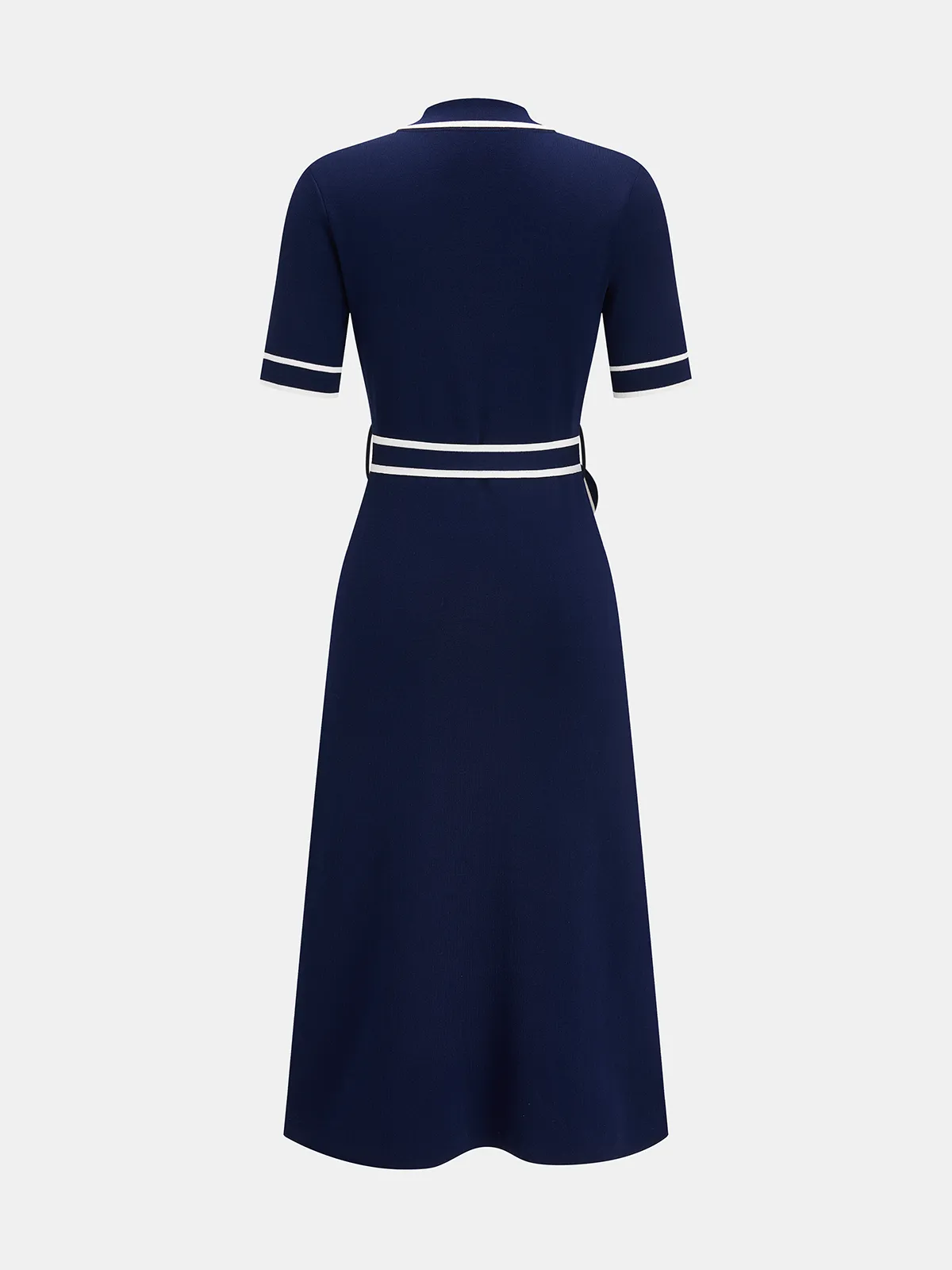 Contrast Trim Belted Short Sleeve Knit Dress sold by COMMENSE product image thumbnail 2