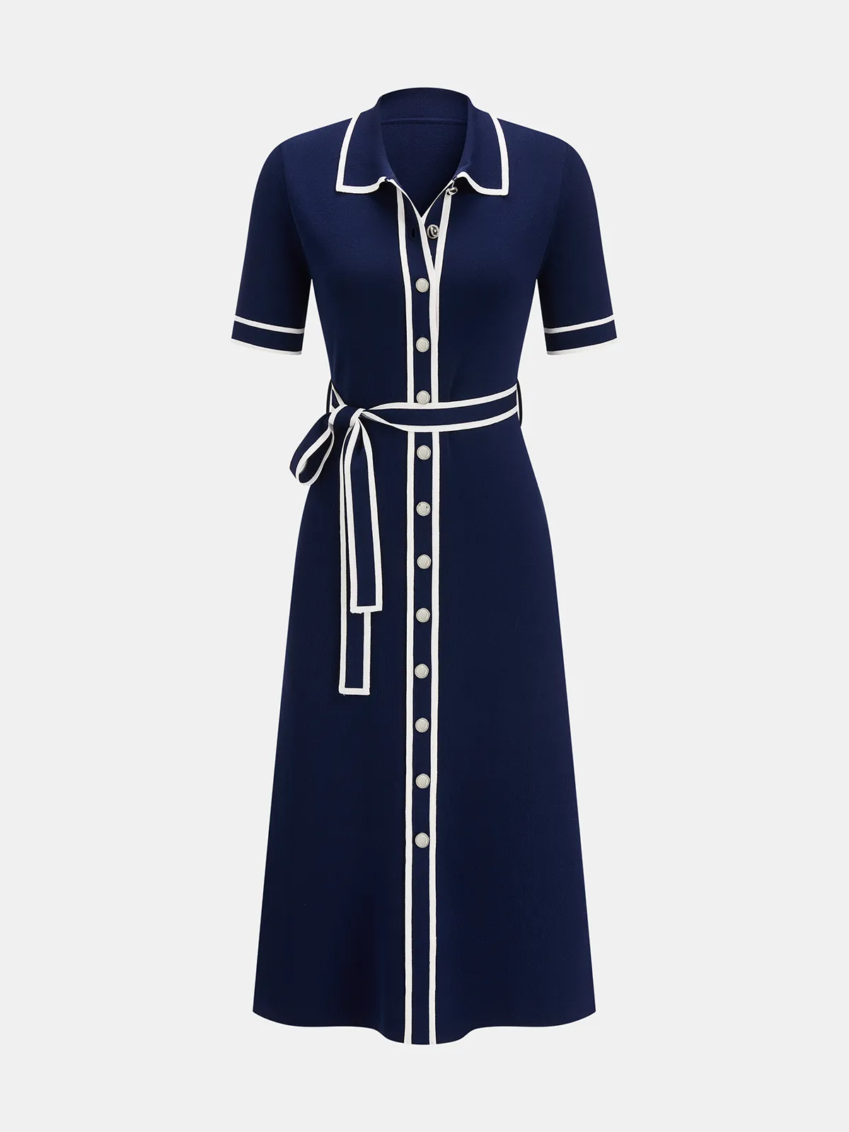 Contrast Trim Belted Short Sleeve Knit Dress sold by COMMENSE