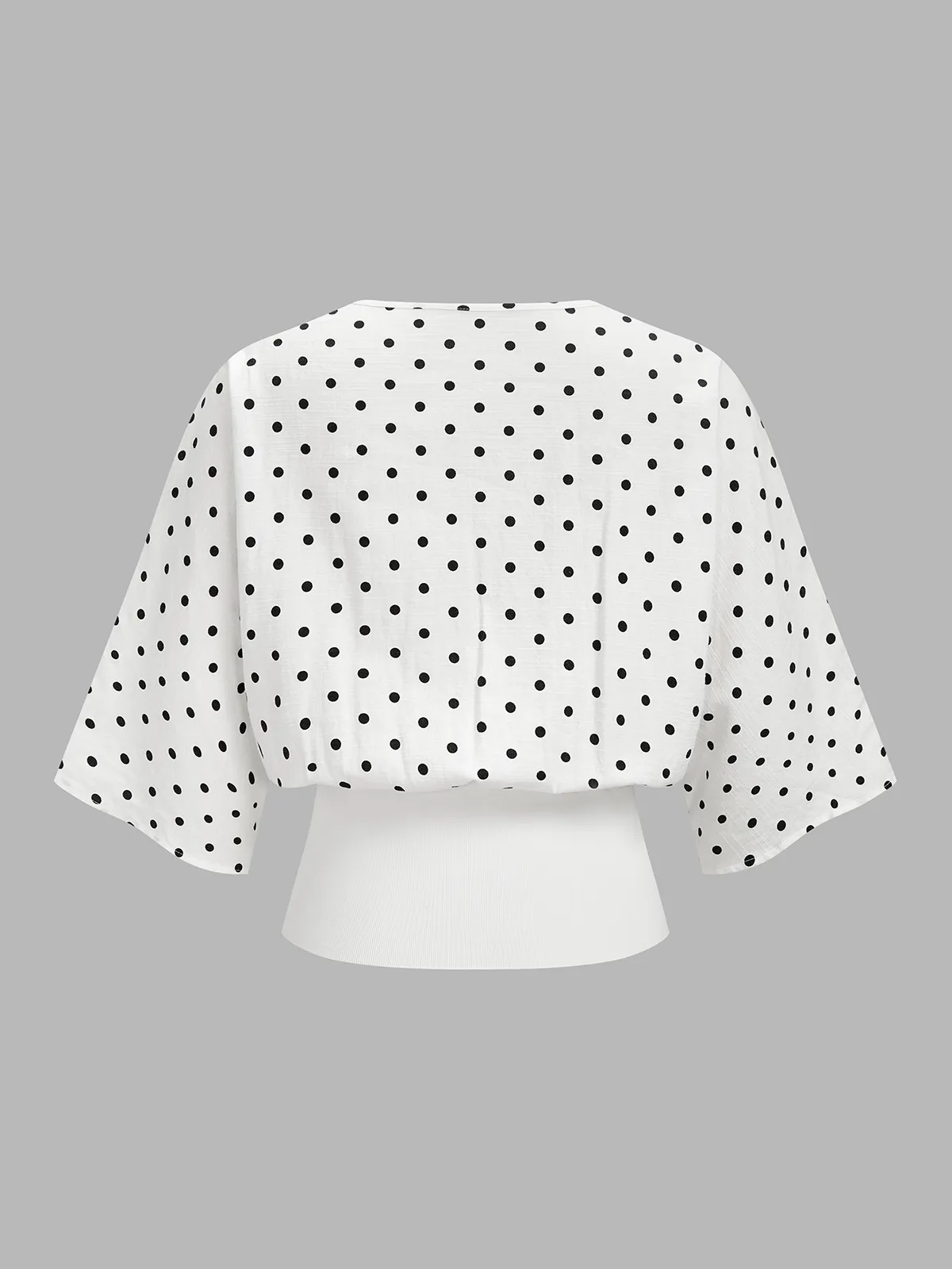 Polka Dot Cinched Waist V Neck Blouse sold by COMMENSE product image thumbnail 2