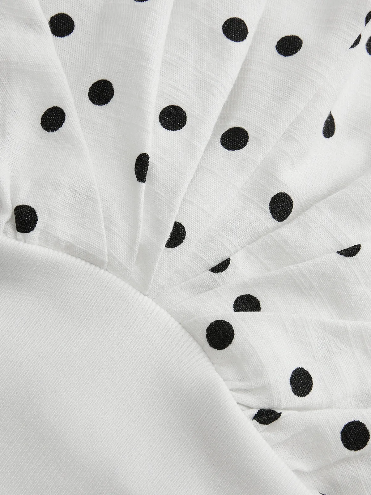 Polka Dot Cinched Waist V Neck Blouse sold by COMMENSE product image thumbnail 4