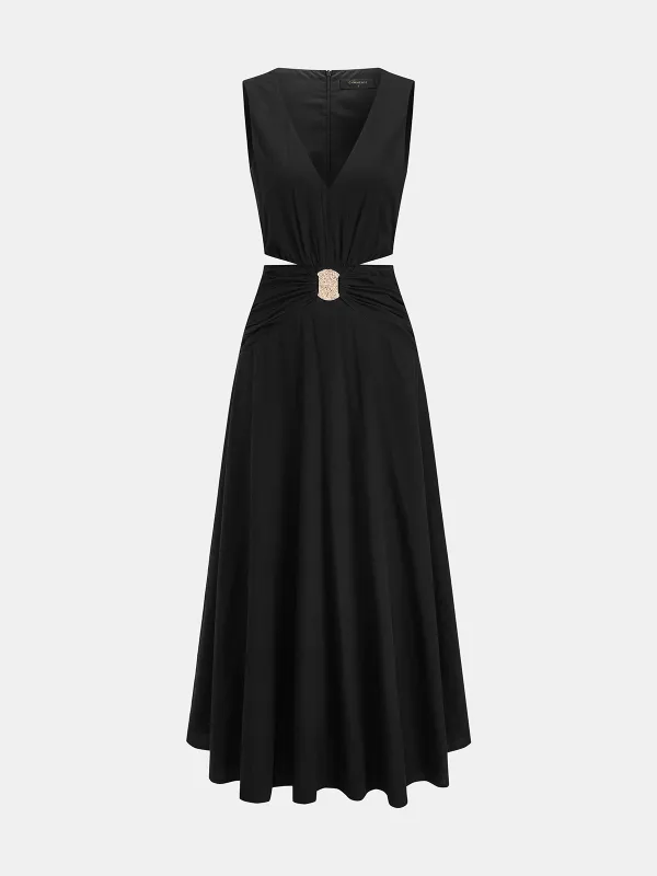 Deep V Cut Out Waist Sleeveless Maxi Dress made by COMMENSE