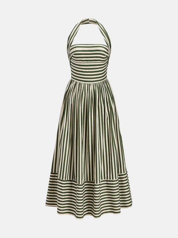 Striped Halter Neck Maxi Dress made by COMMENSE