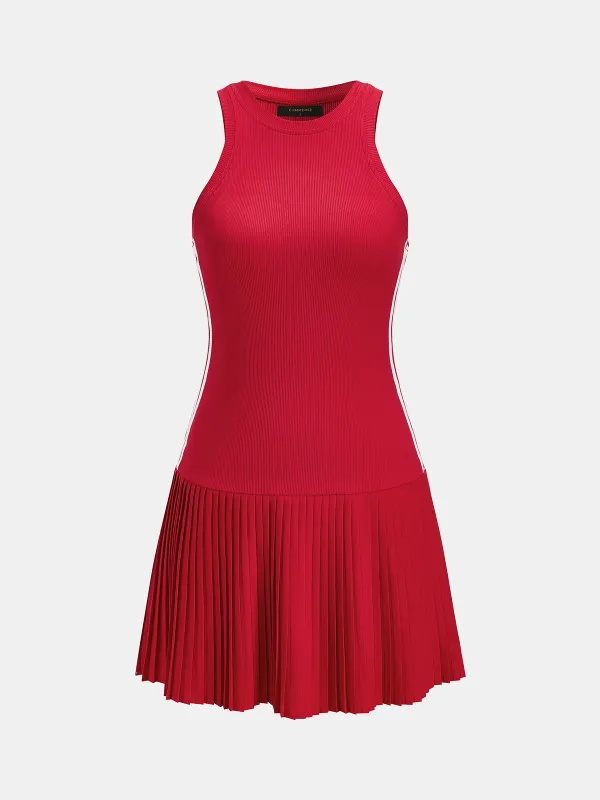 Striped Sleeveless Pleated Knit Dress made by COMMENSE
