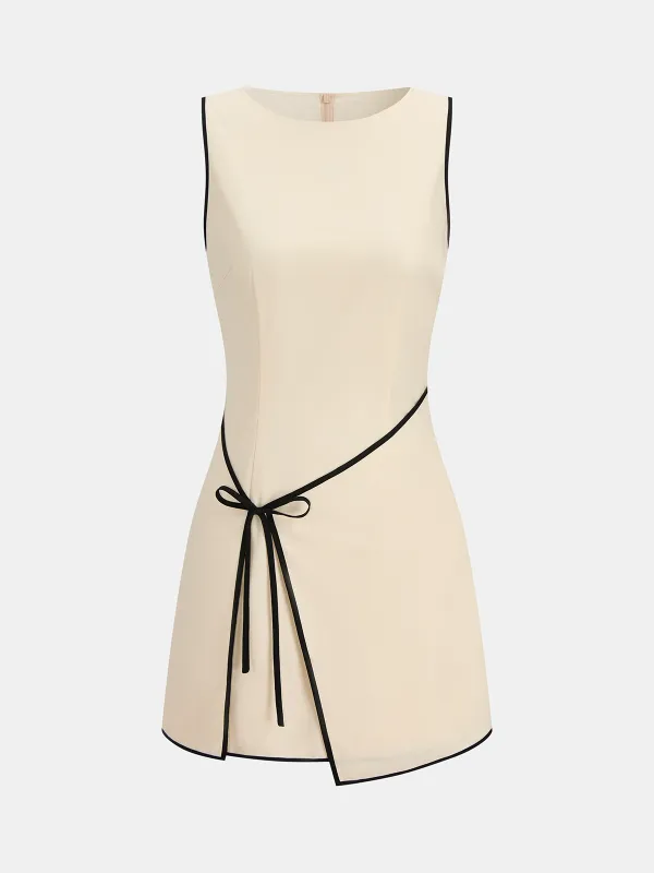 Linen Blend Contrast Piping Sleeveless Mini Dress made by COMMENSE