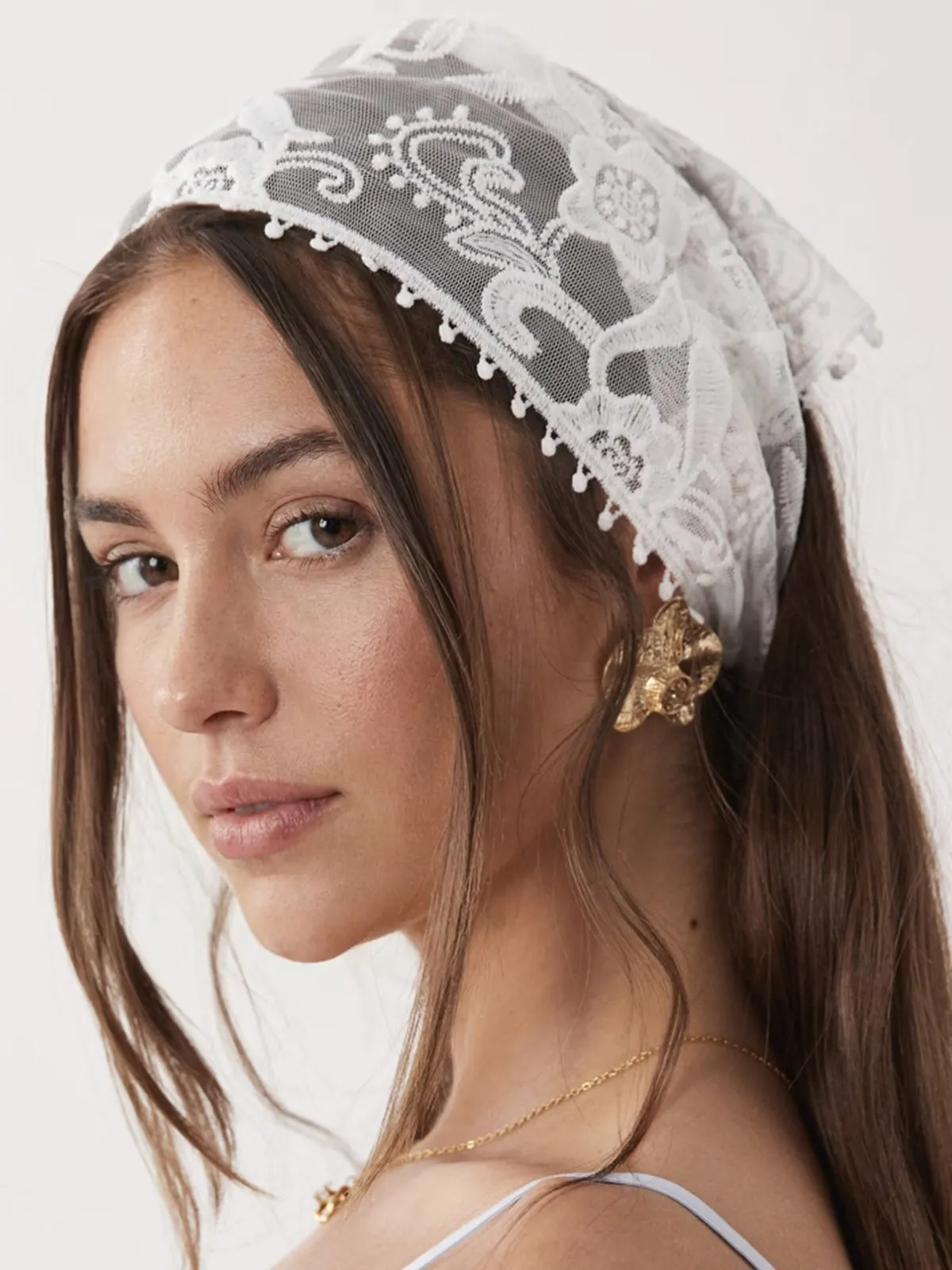 Floral Lace Triangle Head Scarf sold by COMMENSE