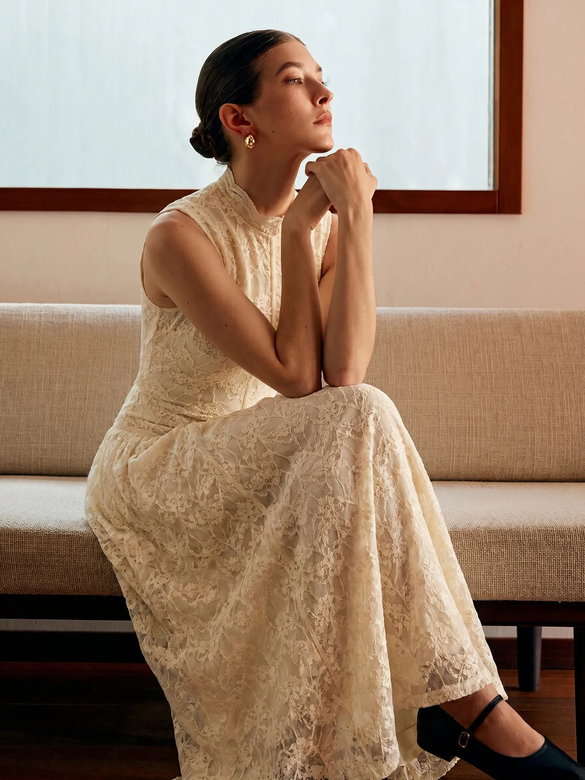 Sleeveless Floral Lace Maxi Dress sold by COMMENSE