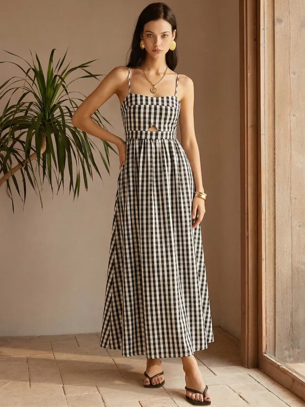Gingham Cotton Blend Cutout Cami Maxi Dress made by COMMENSE