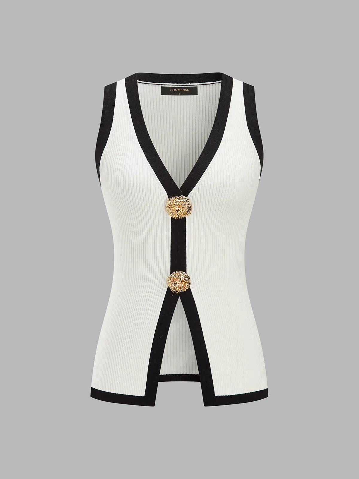 Contrast Trim Ribbed Knit Vest sold by COMMENSE product image thumbnail 2