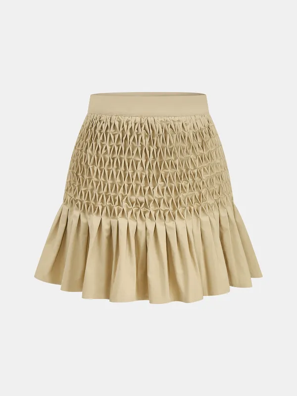 Smocked Waist Ruffle Hem Mini Skirt made by COMMENSE