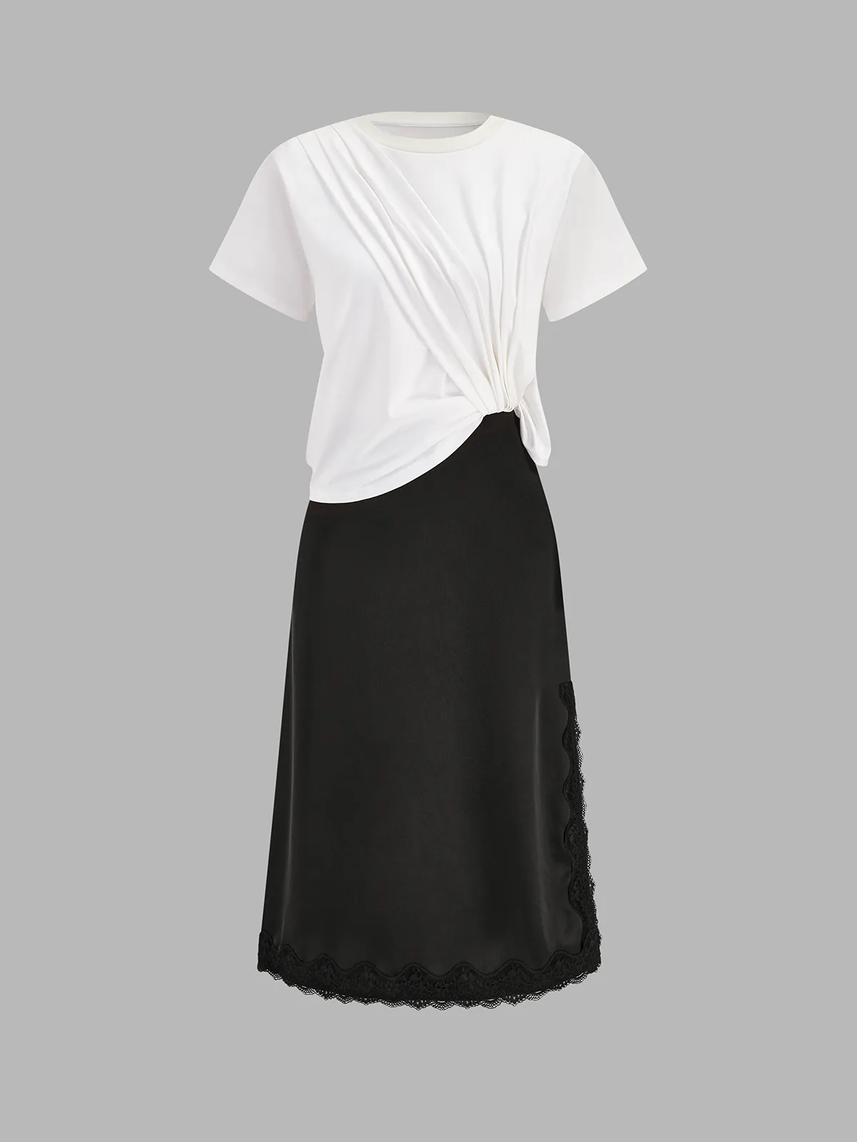 Short Sleeve Lace Trim Midi Dress sold by COMMENSE