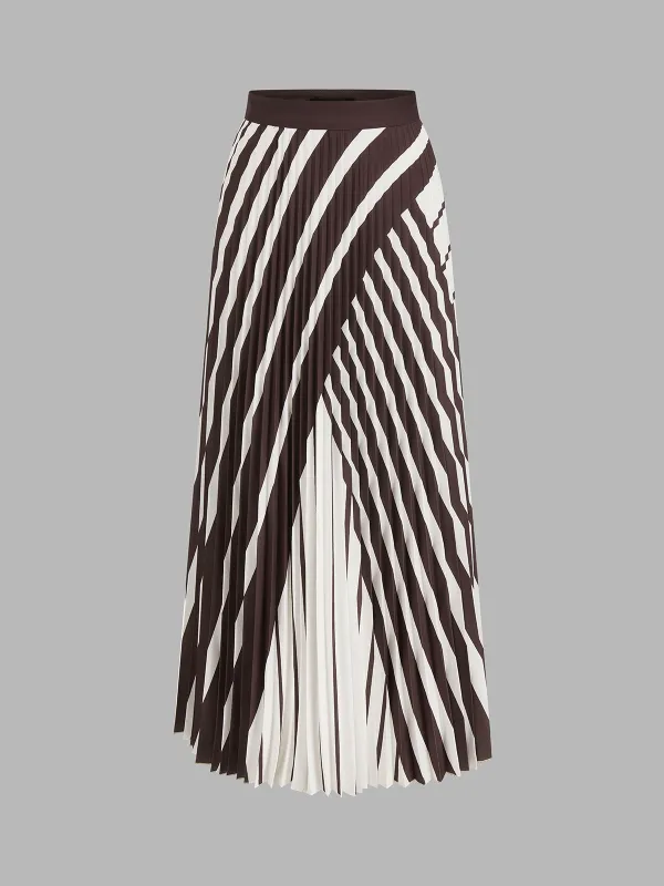 Diagonal Striped Pleated Midi Skirt made by COMMENSE