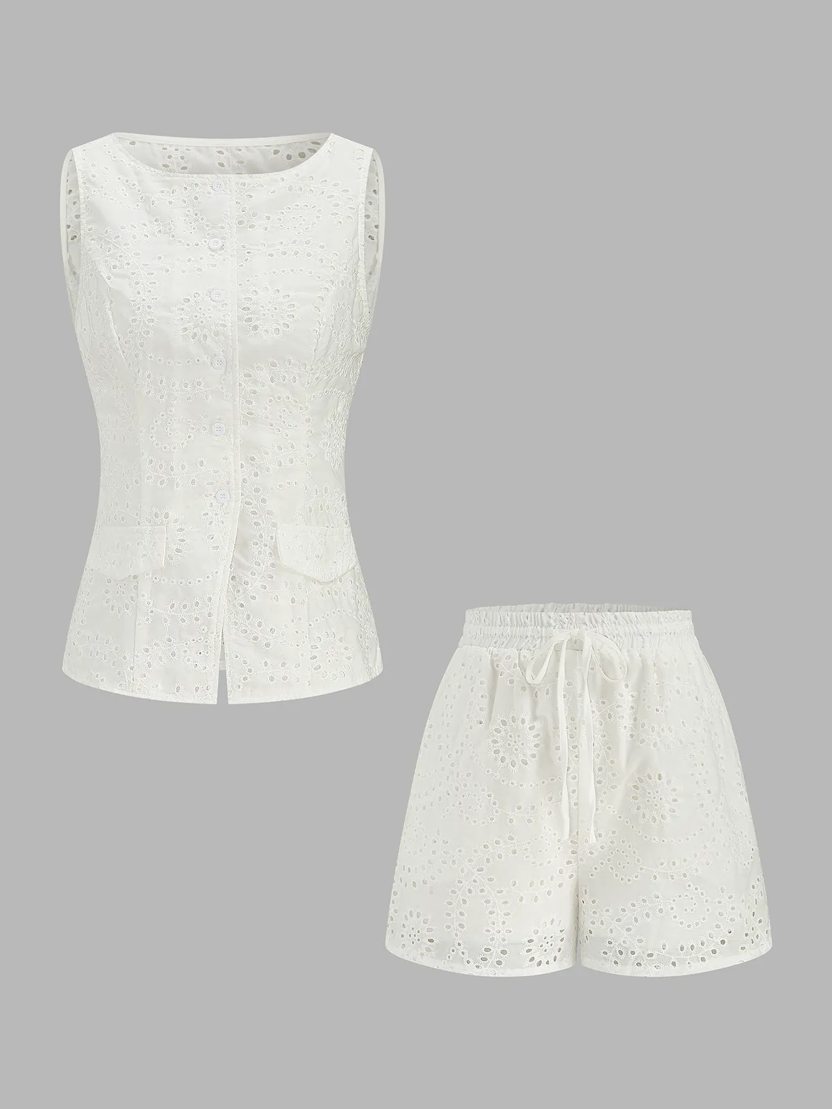 Eyelet Embroidered Tank Top & Shorts Set sold by COMMENSE