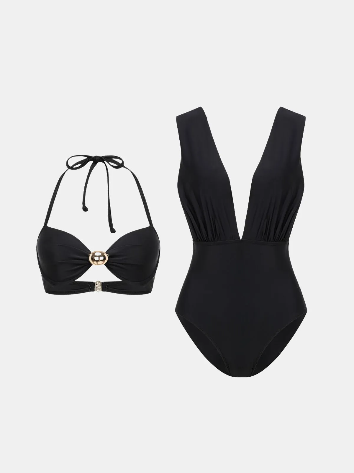 Convertible Metal Buckle Deep V One Piece Swimsuit sold by COMMENSE product image thumbnail 2