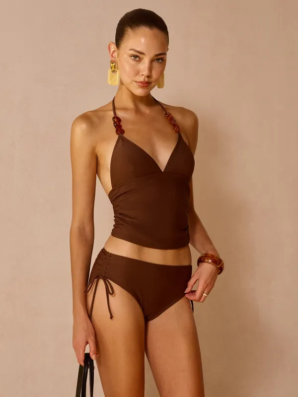 Beaded Halter Tankini Two Piece Swimsuit Set made by COMMENSE