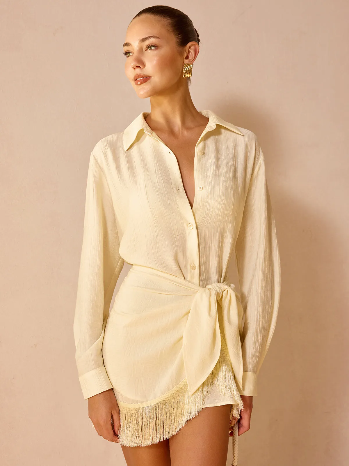 Fringe Trim Knotted Mini Skirt sold by COMMENSE product image thumbnail 3