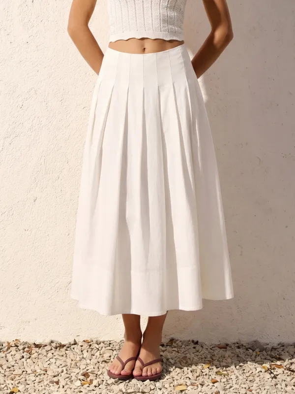 Cotton Linen Pleated Maxi Skirt made by COMMENSE