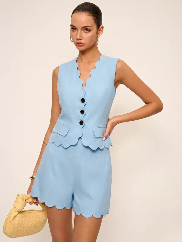 Scallop Trim Buttoned Vest & Shorts Set made by COMMENSE