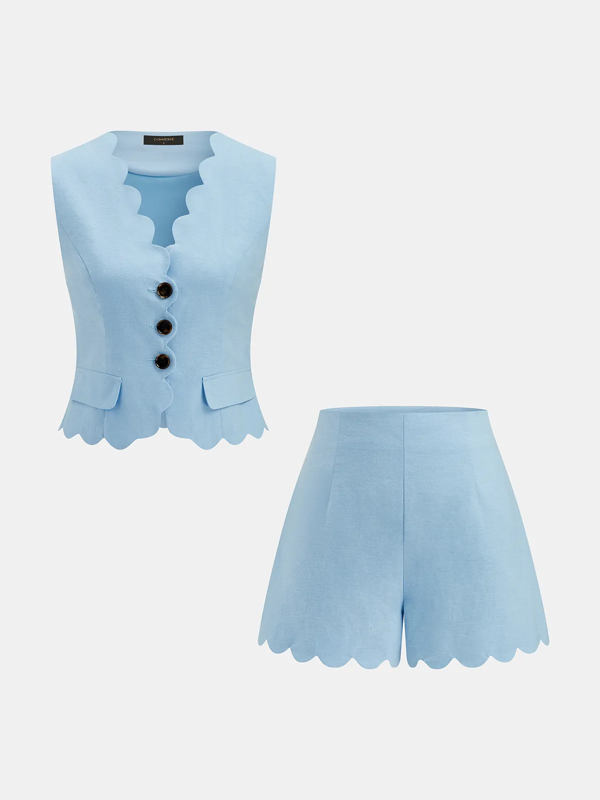 Scallop Trim Buttoned Vest & Shorts Set sold by COMMENSE product image thumbnail 2