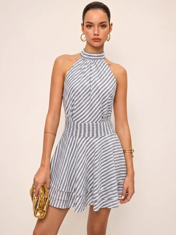 Striped Cotton Blend Layered Hem Mini Dress made by COMMENSE