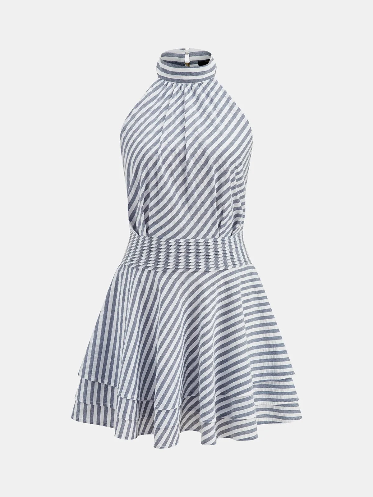 Striped Cotton Blend Layered Hem Mini Dress sold by COMMENSE product image thumbnail 2