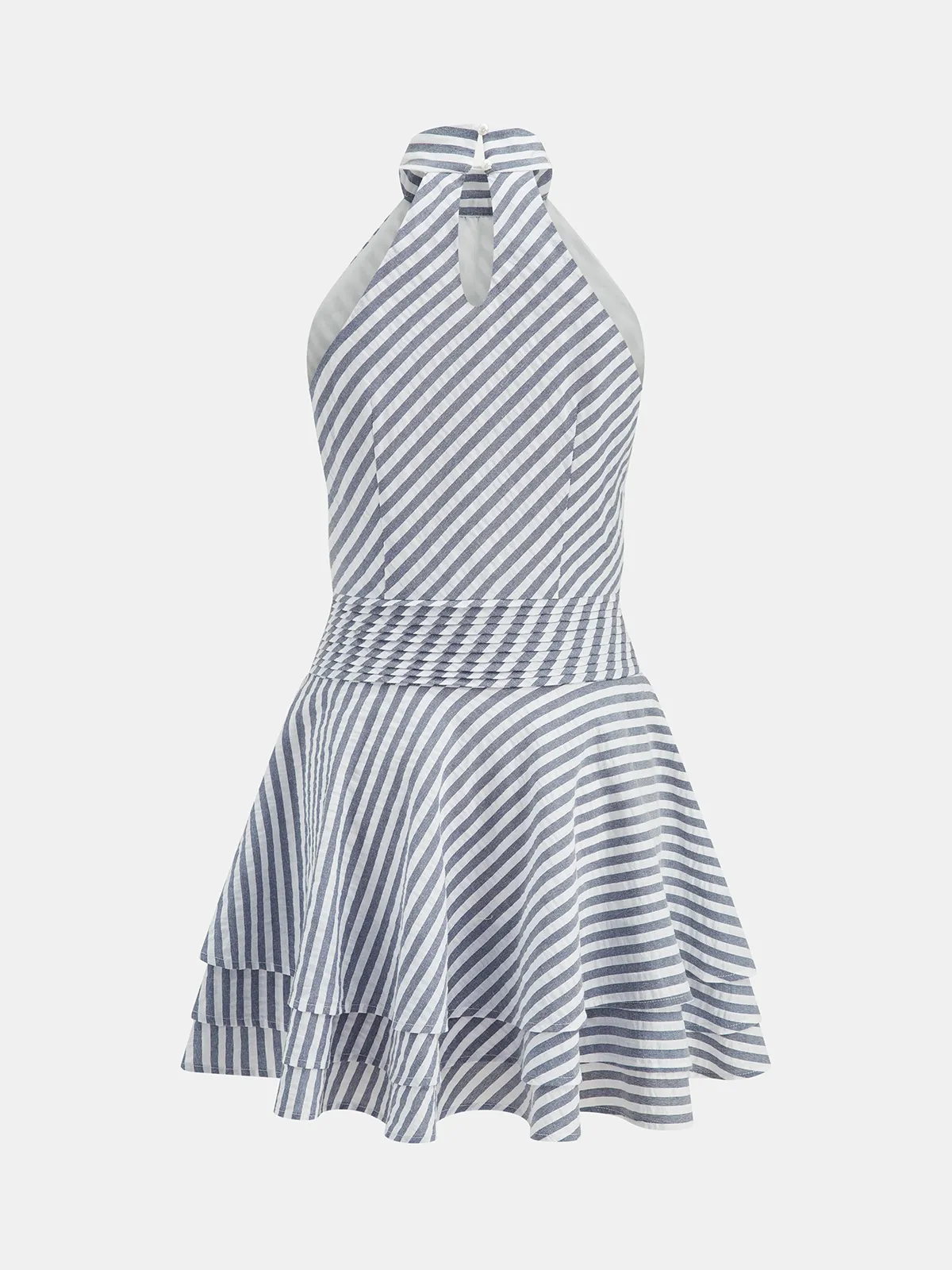 Striped Cotton Blend Layered Hem Mini Dress sold by COMMENSE product image thumbnail 3