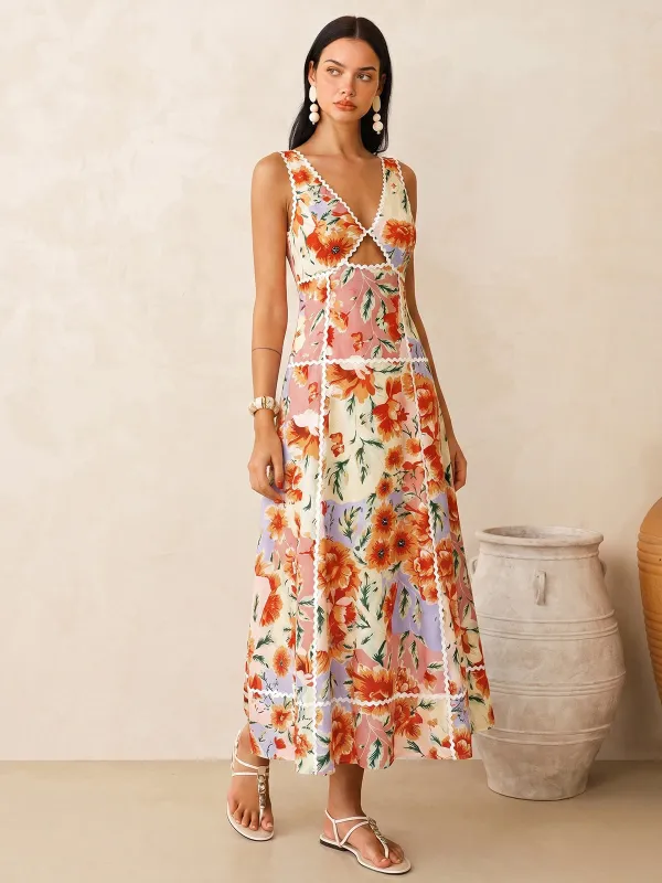 Sleeveless Floral Print Backless Maxi Dress made by COMMENSE