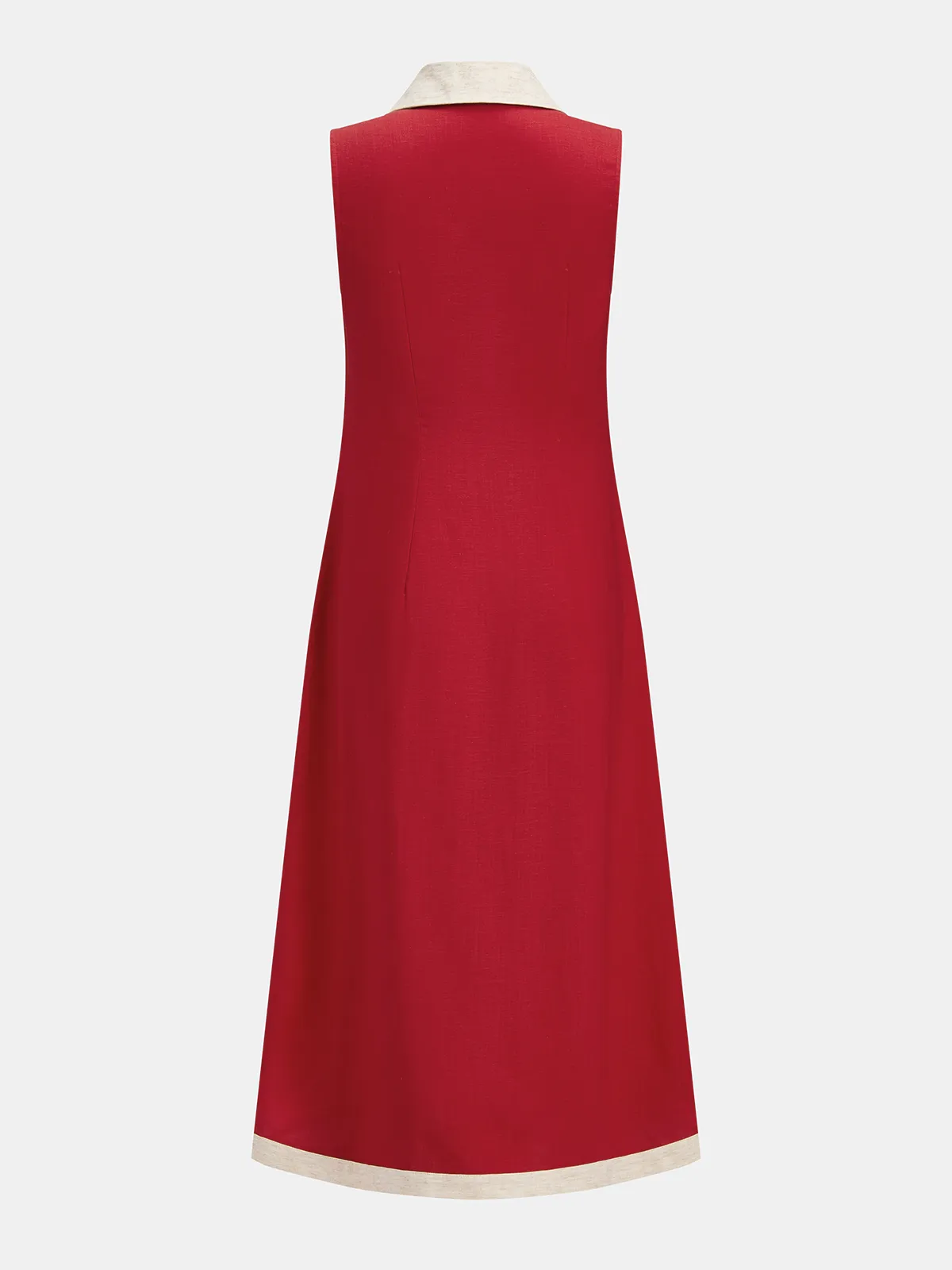 Linen Blend Sleeveless Contrast Trim Midi Dress sold by COMMENSE product image thumbnail 3