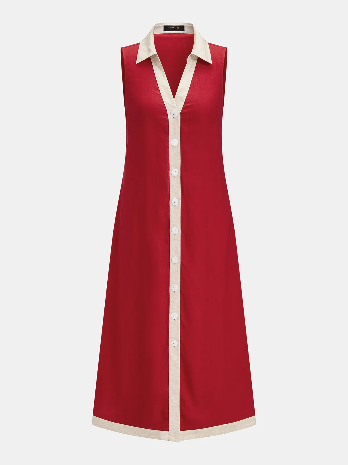 Linen Blend Sleeveless Contrast Trim Midi Dress sold by COMMENSE product image thumbnail 2
