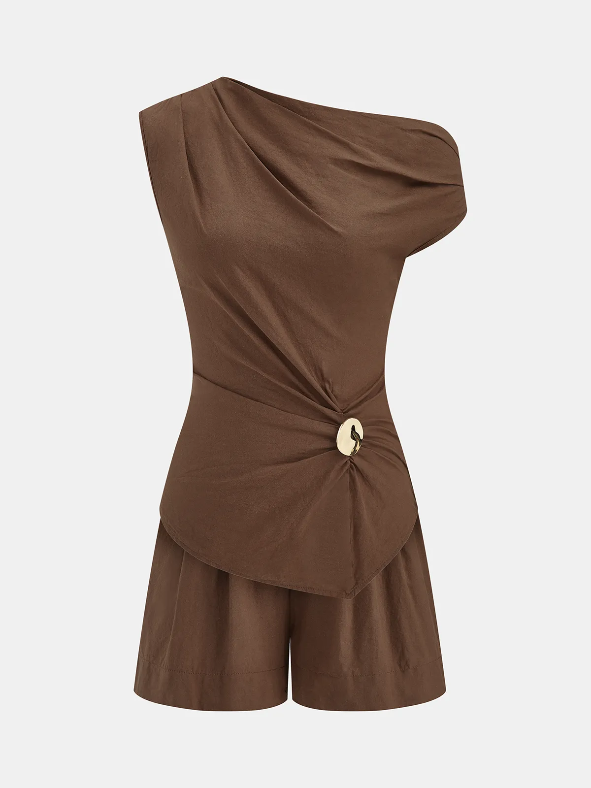 Cotton Blend Asymmetrical Top & Shorts Set sold by COMMENSE product image thumbnail 2