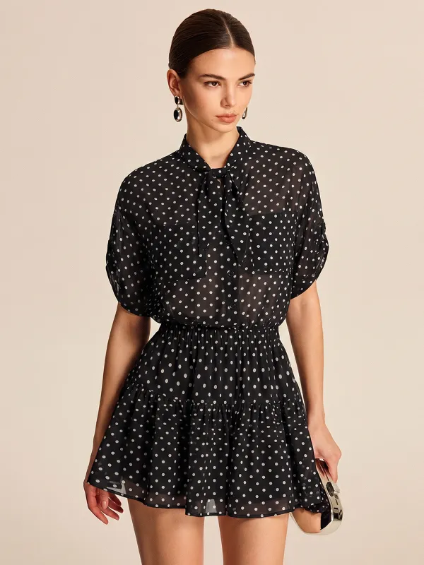 Polka Dot Sheer Shirt & Mini Skirt Set made by COMMENSE