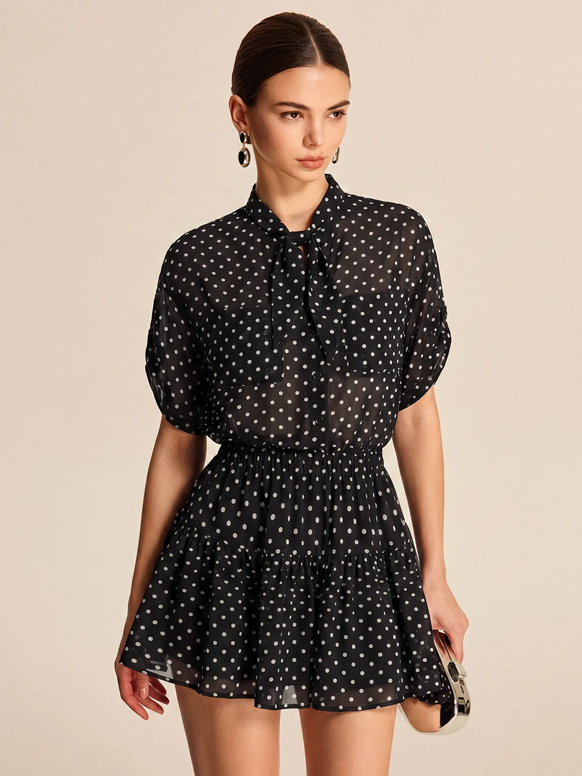 Polka Dot Sheer Shirt & Mini Skirt Set sold by COMMENSE