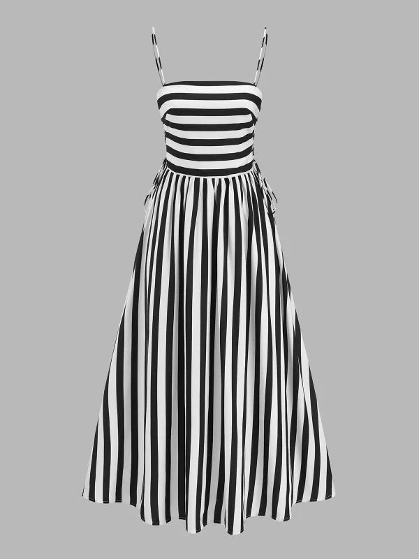 Striped Cami Lace Up Side Maxi Dress made by COMMENSE