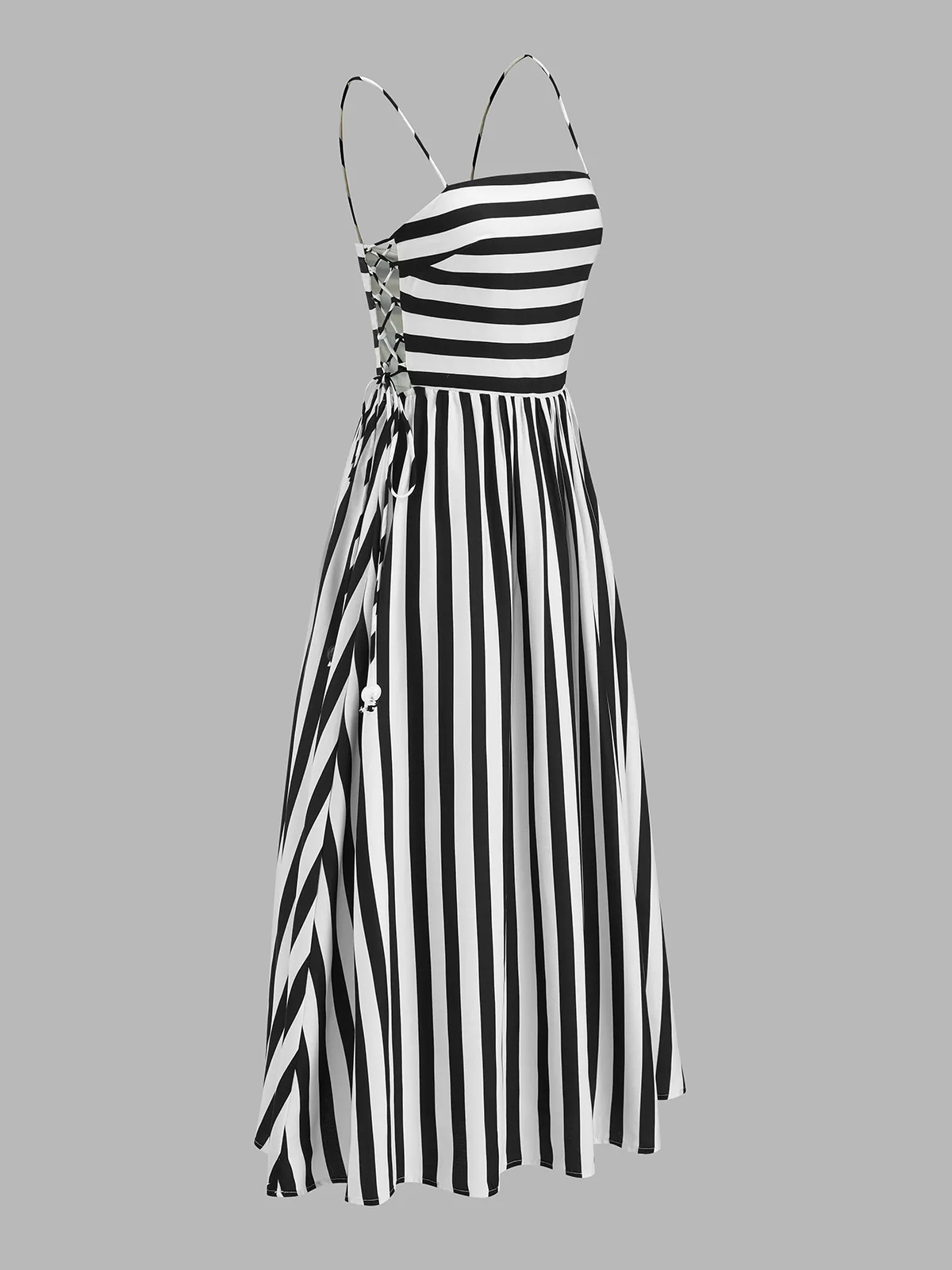 Striped Cami Lace Up Side Maxi Dress sold by COMMENSE product image thumbnail 2