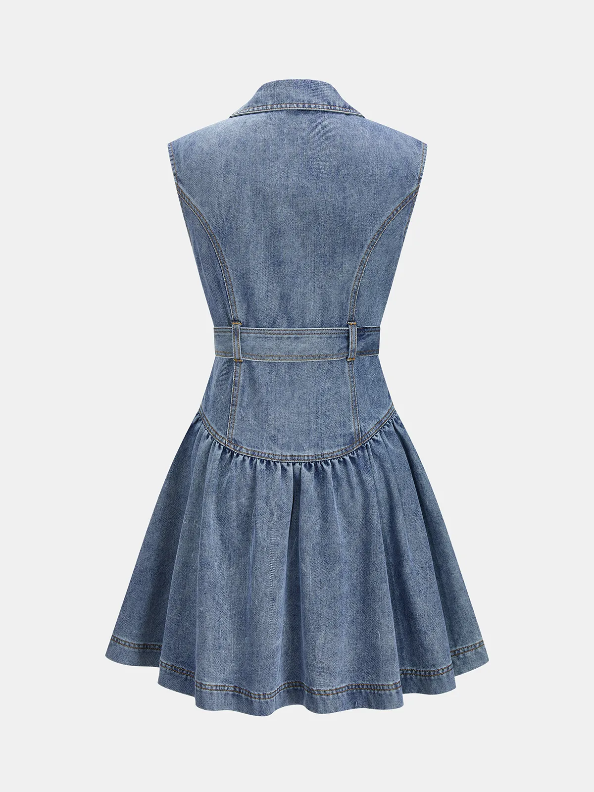 Belted Sleeveless Lapel Denim Shirt Dress sold by COMMENSE product image thumbnail 2