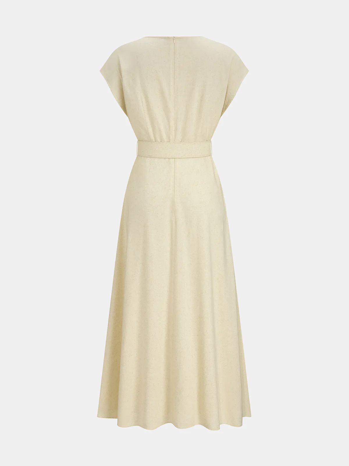Linen Blend V-Neck Belted Maxi Dress sold by COMMENSE product image thumbnail 2