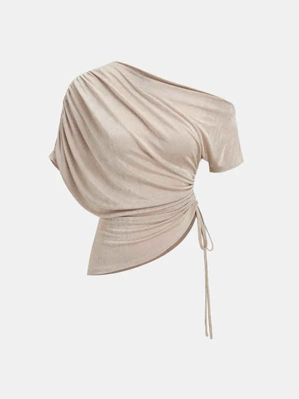 One Shoulder Drawstring Ruched Blouse made by COMMENSE