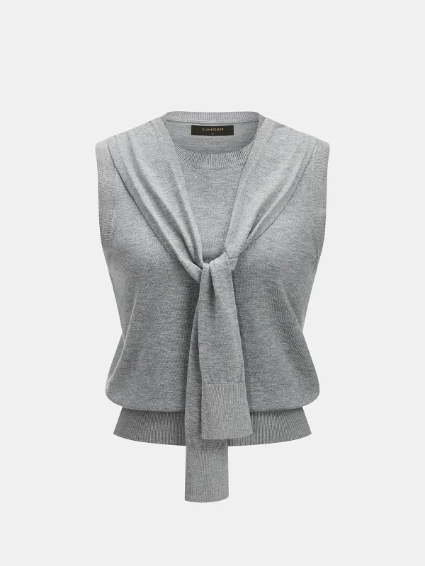 Knotted Scarf Design Sleeveless Knit Vest Top made by COMMENSE