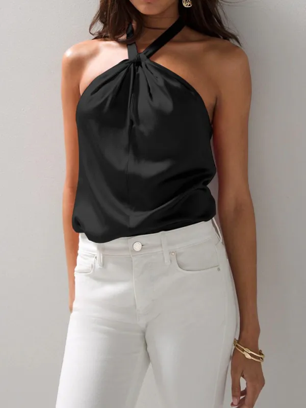 Leisure Twist Halter Open Back Top made by COMMENSE