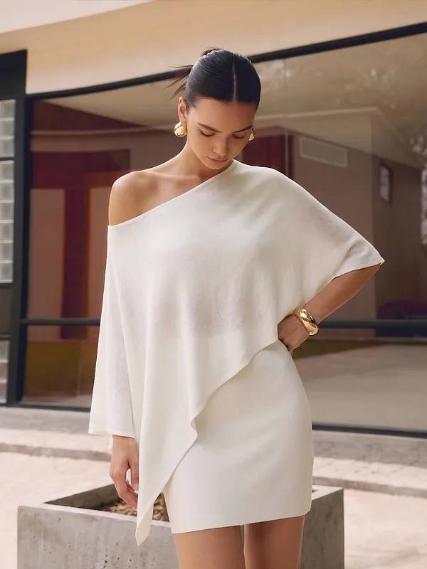 Asymmetric Knit Cape Top & Mini Skirt Set made by COMMENSE