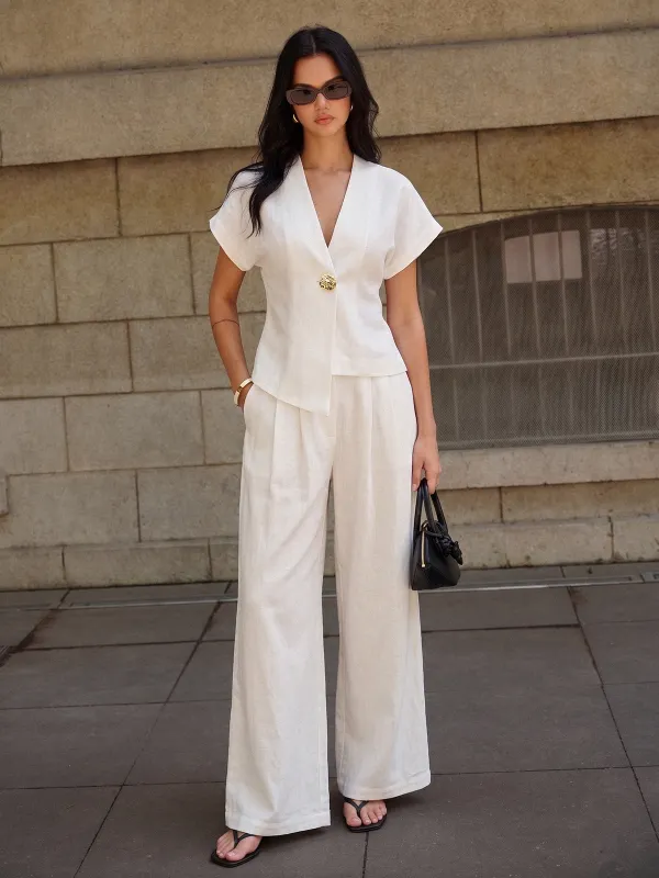 Irregular Hem Short Sleeve Top & Pants Set made by COMMENSE