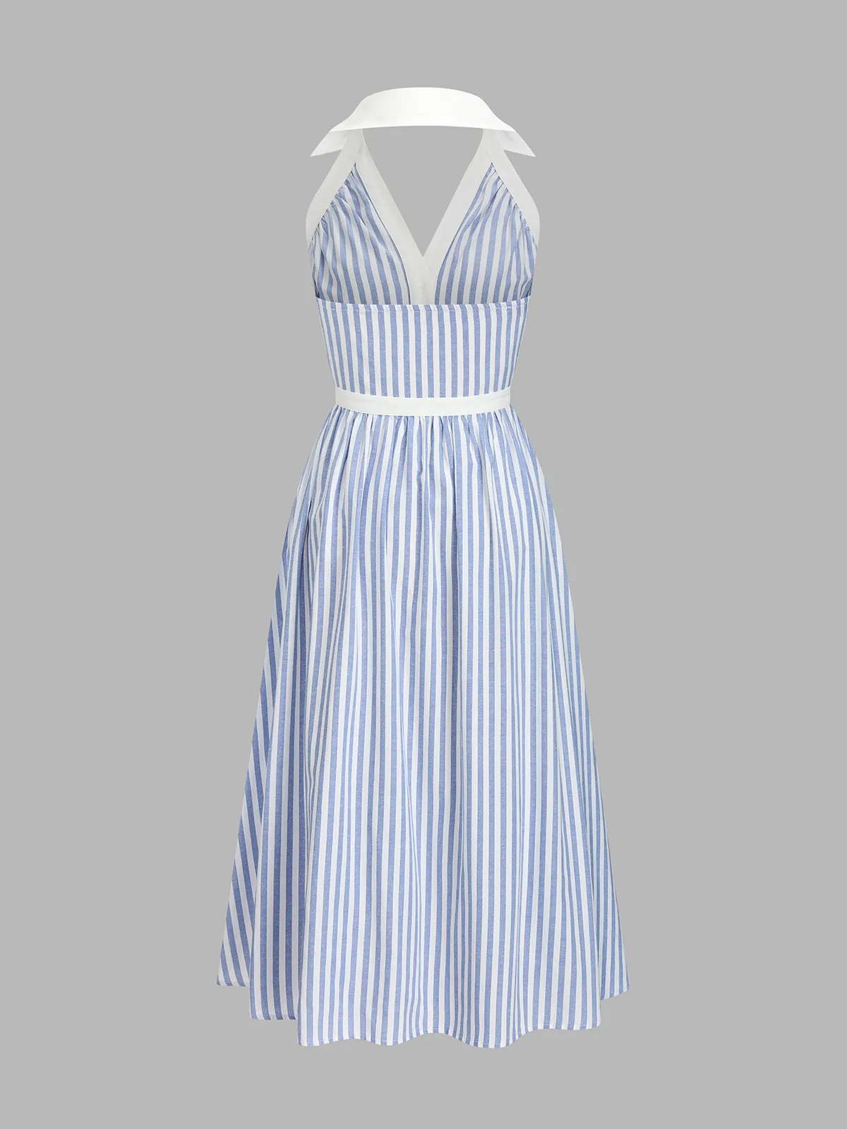 Striped Cotton Blend Collared Halter Midi Dress sold by COMMENSE product image thumbnail 3