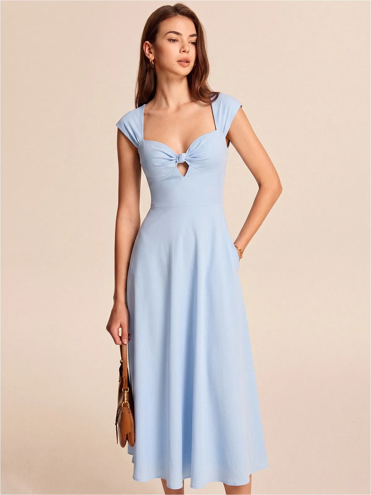 Twist Front Cut Out Cap Sleeve Maxi Dress sold by COMMENSE