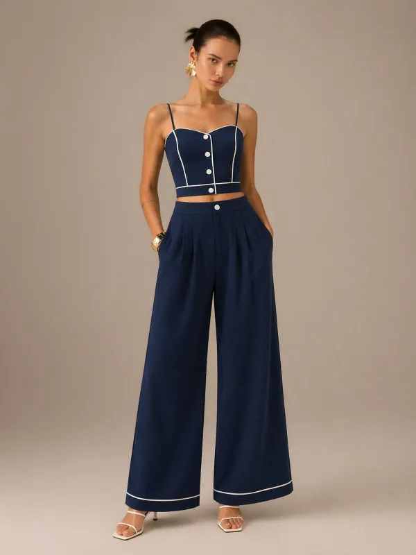 Cotton Linen Cami Top & Wide Leg Pant Set made by COMMENSE