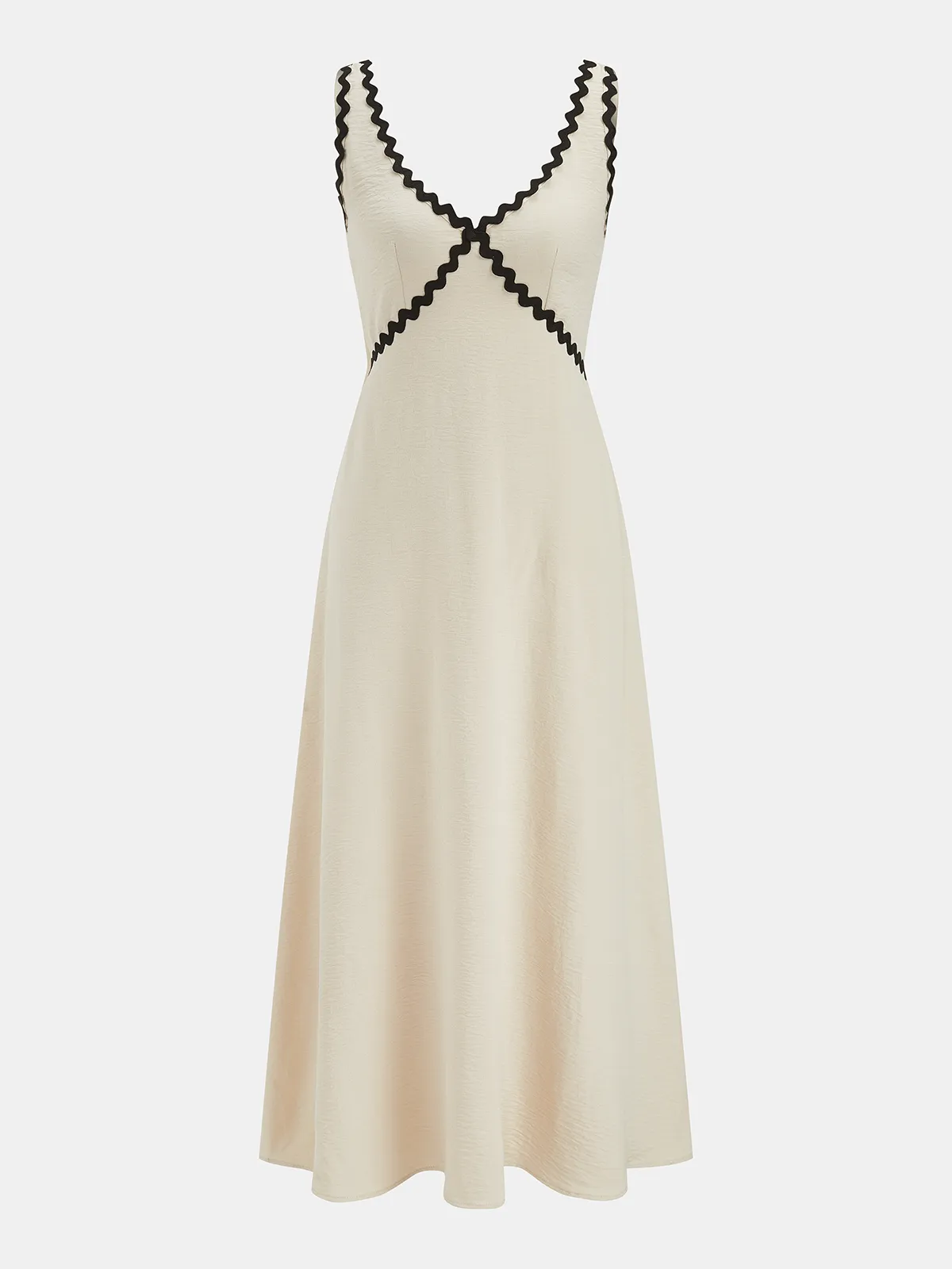 Contrast Wavy Trim Sleeveless Maxi Dress sold by COMMENSE product image thumbnail 2